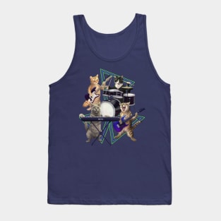 Cat band. Rock and Roll Kitties on Guitar, Bass, Drums, and keyboard. Tank Top